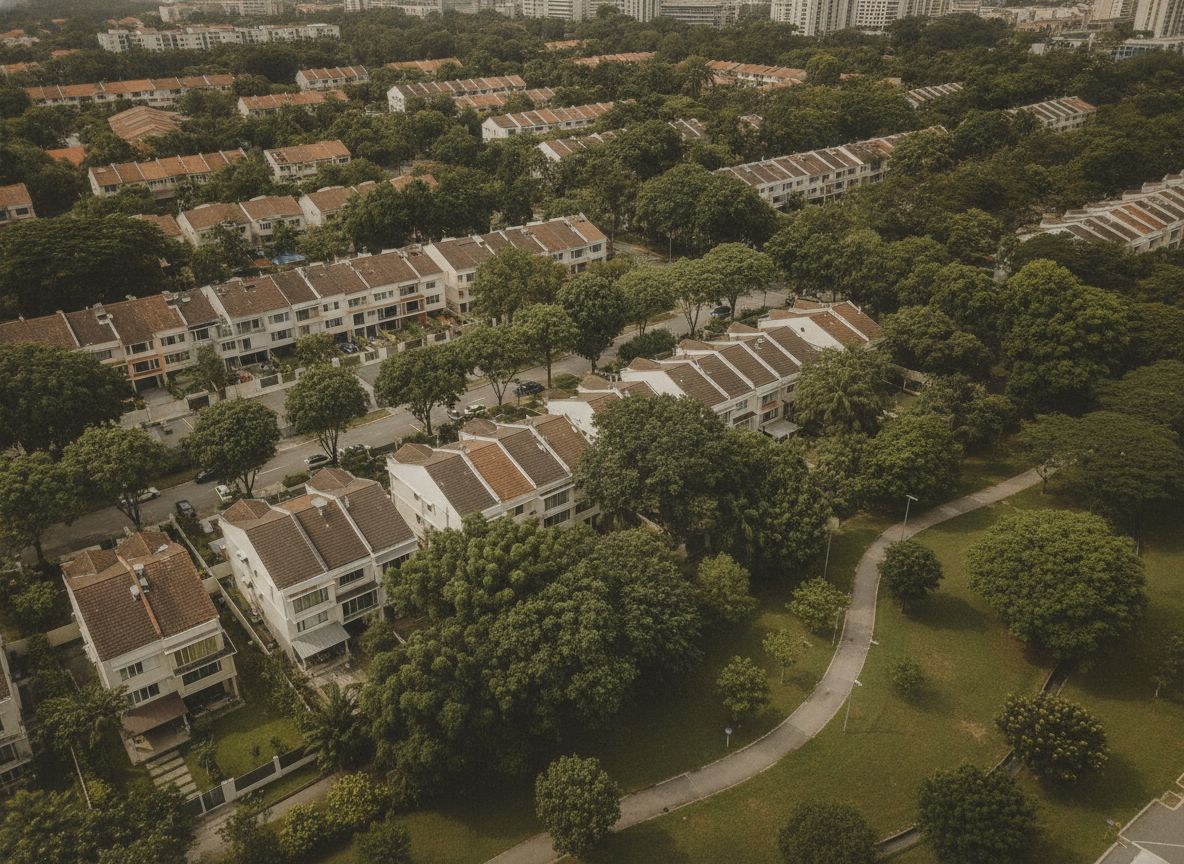 Aerial view of Hougang landed housing neighbourhood and greenery