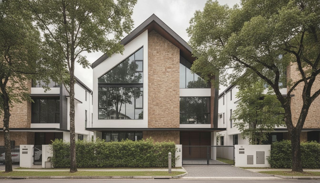 Modern rebuilt Singapore terrace house in a green landed estate