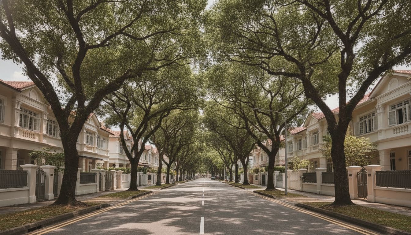 A tree-lined street of landed homes in Serangoon Gardens