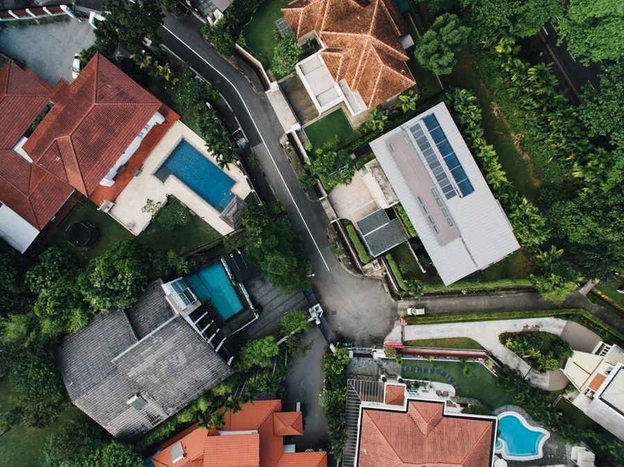 Aerial view of Singapore landed residential neighbourhood